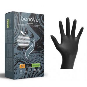 Перчатки нитрил р.S.(черные, текстура пальцы, 100шт) BENOVU